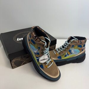 Inkkas Alpine Trekk Boot Mens 11 Blue Tan Mountain Print‎ Hiking AW221016 NEW